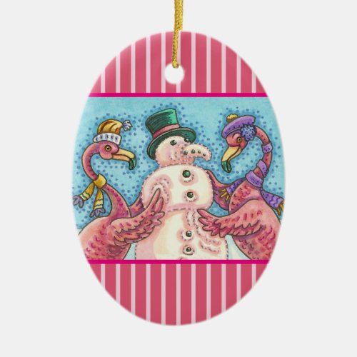 PINK FLAMINGO SNOWMAN CHRISTMAS HOLIDAY ORNAMENT