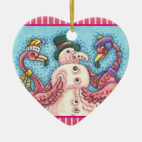 PINK FLAMINGO SNOWMAN CHRISTMAS HOLIDAY ORNAMENT