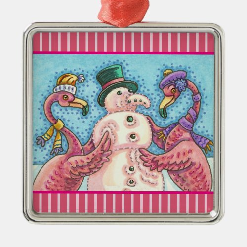 PINK FLAMINGO SNOWMAN CHRISTMAS HOLIDAY ORNAMENT