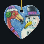 PINK FLAMINGO SNOWMAN CHRISTMAS ORNAMENT Heart<br><div class="desc">BRING A SMILE TO YOUR HOLIDAY DECORATING.  SNOWMAN FLAMINGO STYLE CHRISTMAS ORNAMENT Heart ... .Look For Matching Items          Susan Brack Design</div>