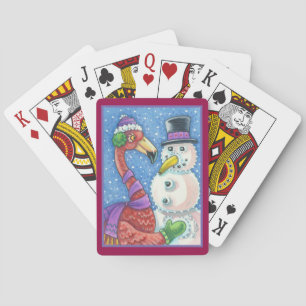 PINK FLAMINGO SNOWMAN CHRISTMAS PLAYING CARDS