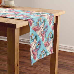 PINK FLAMINGO SNOWMAN CHRISTMAS TABLE RUNNER