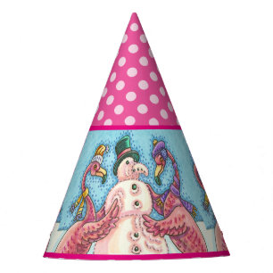 PINK FLAMINGO SNOWMAN FUNNY HOLIDAY PARTY HAT