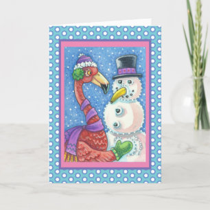 PINK FLAMINGO SNOWMAN HOLIDAY GREETING CARD Verse
