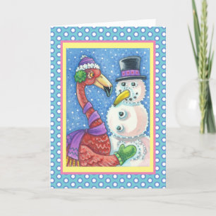 PINK FLAMINGO SNOWMAN HOLIDAY GREETING CARD Verse