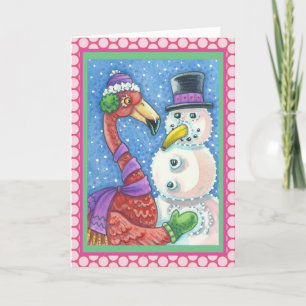 PINK FLAMINGO SNOWMAN HOLIDAY GREETING CARD Verse