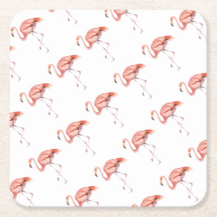 Pink Flamingo Square Paper Coaster
