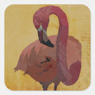PINK FLAMINGO SQUARE STICKER