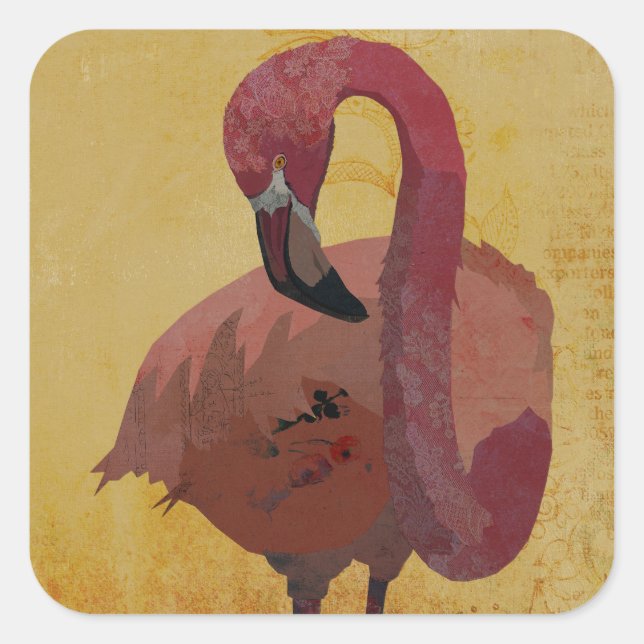 PINK FLAMINGO  SQUARE STICKER (Front)