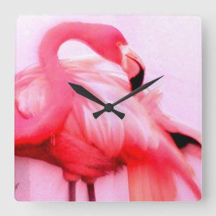 Pink Flamingo Square Wall Clock