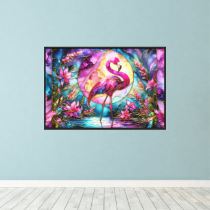 Pink Flamingo Stained Glass Mosaic Canvas Print