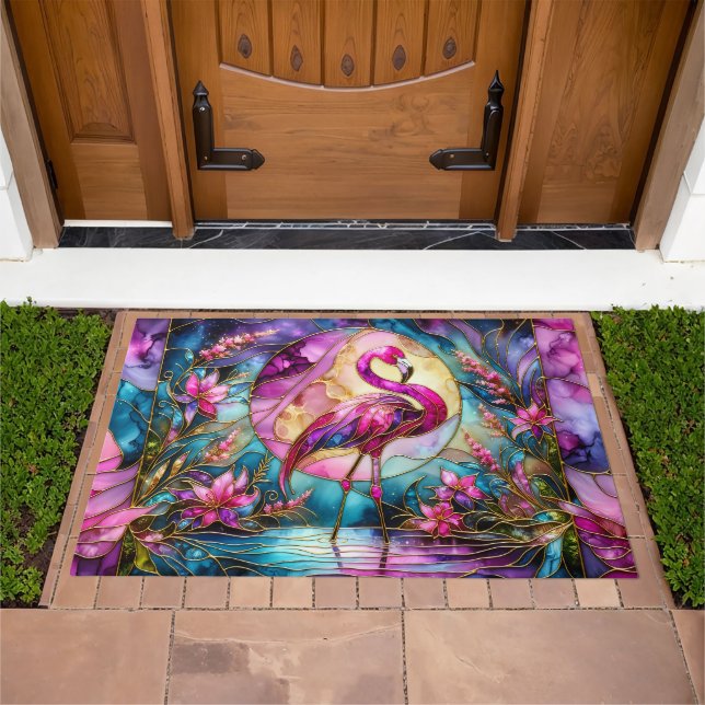 Pink Flamingo Stained Glass Mosaic Doormat (Outdoor)