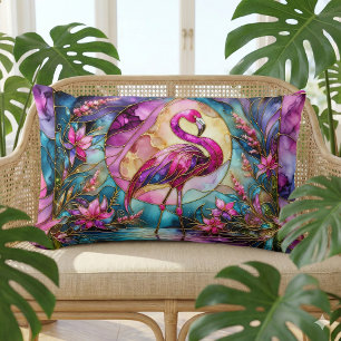 Pink Flamingo Stained Glass Mosaic Lumbar Pillow