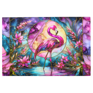 Pink Flamingo Stained Glass Mosaic Metal Print