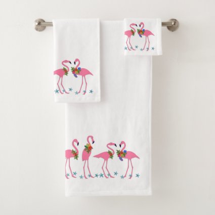 Pink Flamingo Starfish Christmas Bath Towel Set