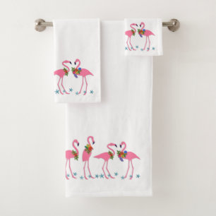 Pink Flamingo Starfish Christmas Bath Towel Set