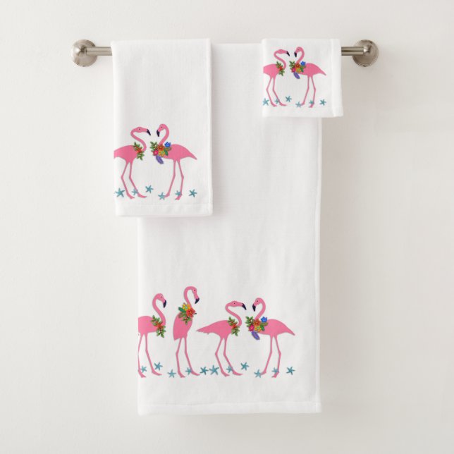 Pink Flamingo Starfish Christmas Bath Towel Set (Insitu)
