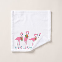 Pretty in Pink Flamingo Bath Towel Set Towel Color is White 