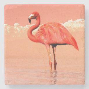 Pink flamingo stone coaster