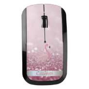 Pink Flamingo, Stripe,glitter Bokeh  -personalized Wireless Mouse at Zazzle