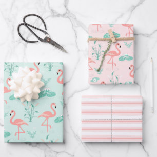 Pink Flamingo Stripes Teal Accent All Occasion Wrapping Paper Sheets