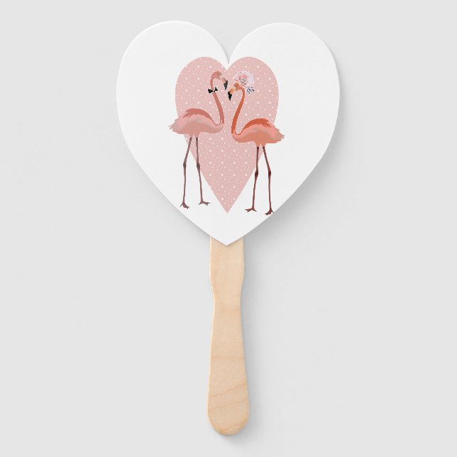 Pink Flamingo stylish heart love Hand Fan (Front)