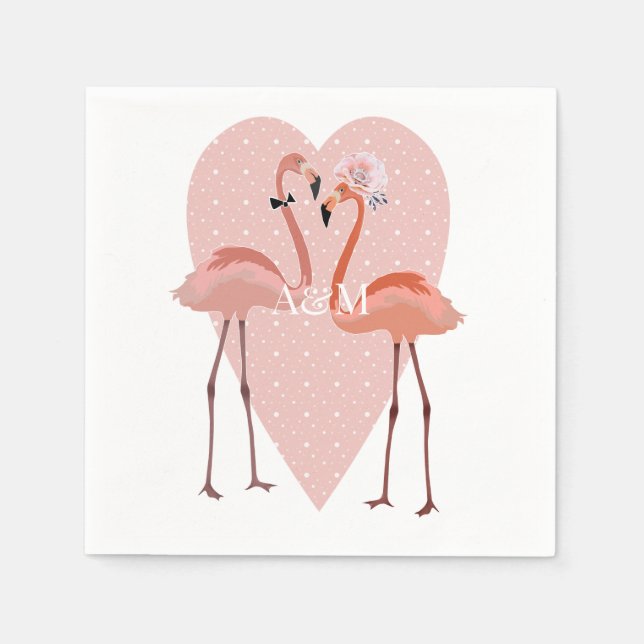 Pink Flamingo stylish heart love Napkins (Front)