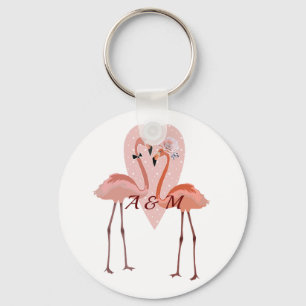 Pink Flamingo stylish heart love sweet Keychain