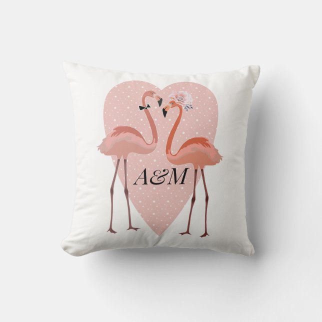 Pink Flamingo stylish heart love Throw Pillow (Front)