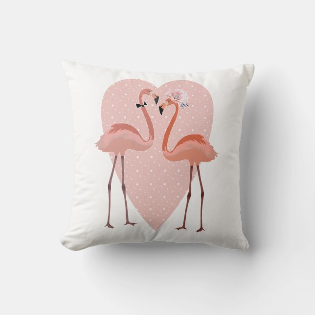 Pink Flamingo stylish heart love Throw Pillow (Front)