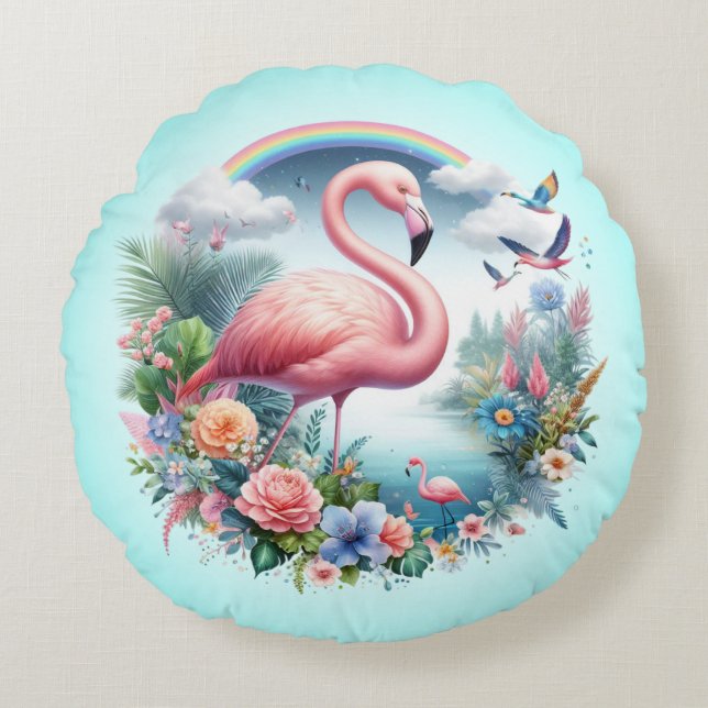 Pink Flamingo Sublimation-95158 Round Pillow (Front)