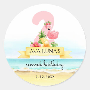 Pink Flamingo Summer 2nd Birthday Classic Round Sticker