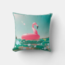 Pink Flamingo Summer Aesthetic Throw Pillo