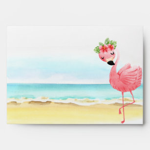 Pink Flamingo Summer Birthday Invitation Envelope