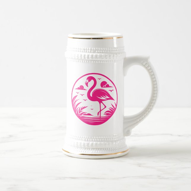 Pink Flamingo Summer Circle Design-68730 Beer Stein (Right)