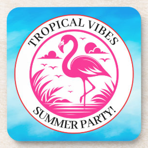Pink Flamingo Summer Circle Design-68730 Beverage Coaster