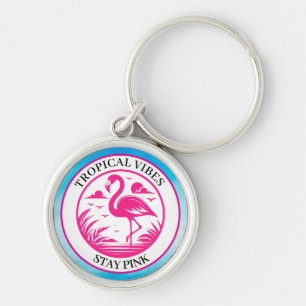 Pink Flamingo Summer Circle Design-68730 Keychain