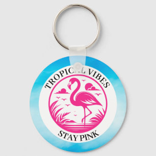 Pink Flamingo Summer Circle Design-68730 Keychain