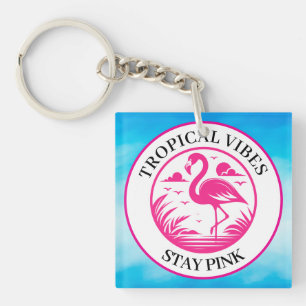 Pink Flamingo Summer Circle Design-68730 Keychain