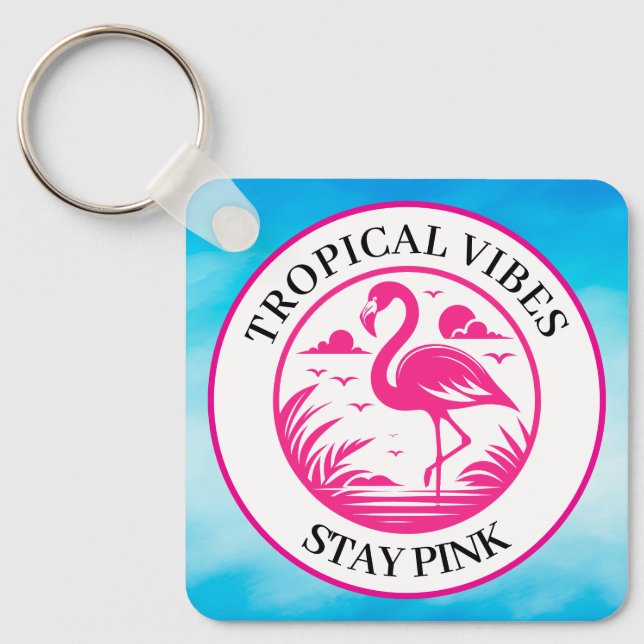Pink Flamingo Summer Circle Design-68730 Keychain (Front)