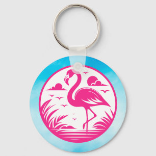 Pink Flamingo Summer Circle Design-68730 Keychain