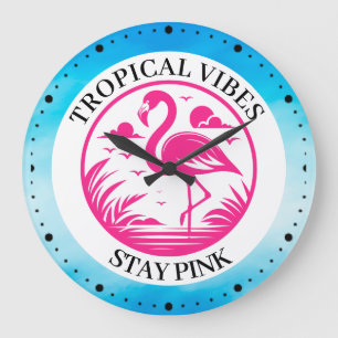 Pink Flamingo Summer Circle Design-68730 Large Clock