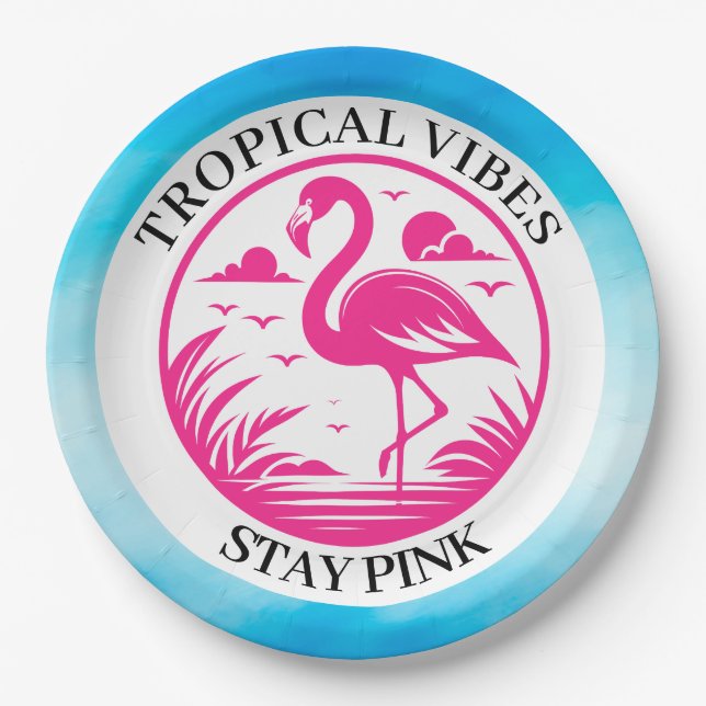 Pink Flamingo Summer Circle Design-68730 Paper Plates (Front)