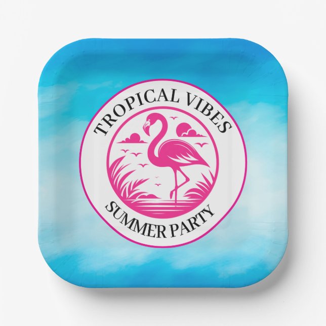 Pink Flamingo Summer Circle Design-68730 Paper Plates (Front)