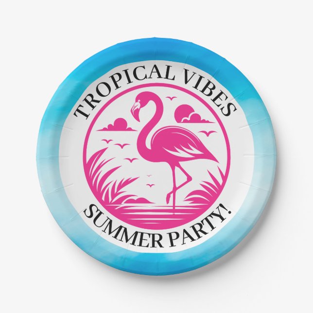 Pink Flamingo Summer Circle Design-68730 Paper Plates (Front)