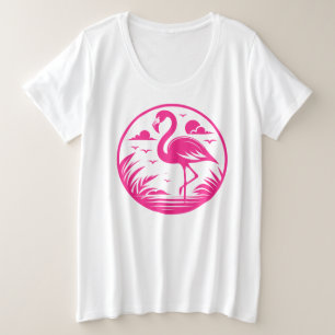 Pink Flamingo Summer Circle Design-68730 Plus Size T-Shirt