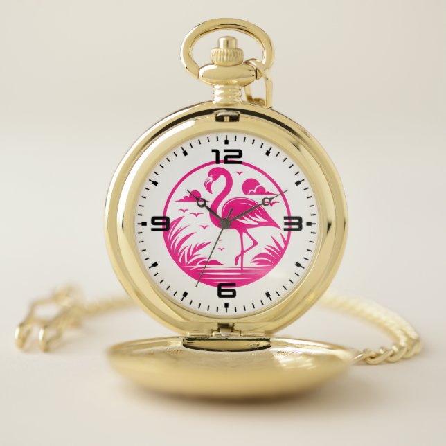 Pink Flamingo Summer Circle Design-68730 Pocket Watch (Inside)