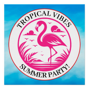 Pink Flamingo Summer Circle Design-68730 Poster