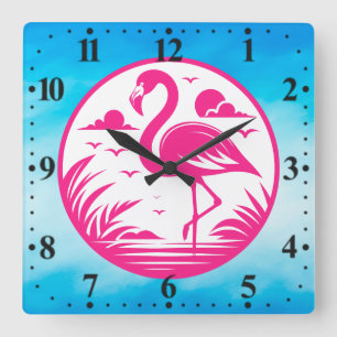 Pink Flamingo Summer Circle Design-68730 Square Wall Clock