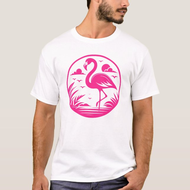 Pink Flamingo Summer Circle Design-68730 T-Shirt (Front)